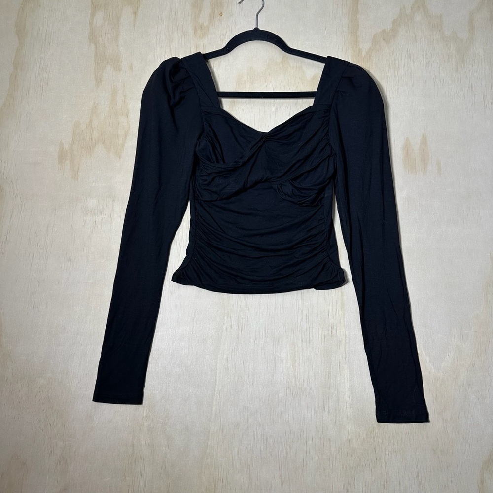 Lea‎ & Viola Black Long Sleeve Blouse NWT Quiet Luxury Minimalist Chic Small